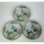 3 Famille rose Qianlong plates
