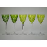 Lot with 5 green crystal Val Saint Lambert wine glasses