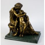 A gilded bronze mother with child on a green marble base