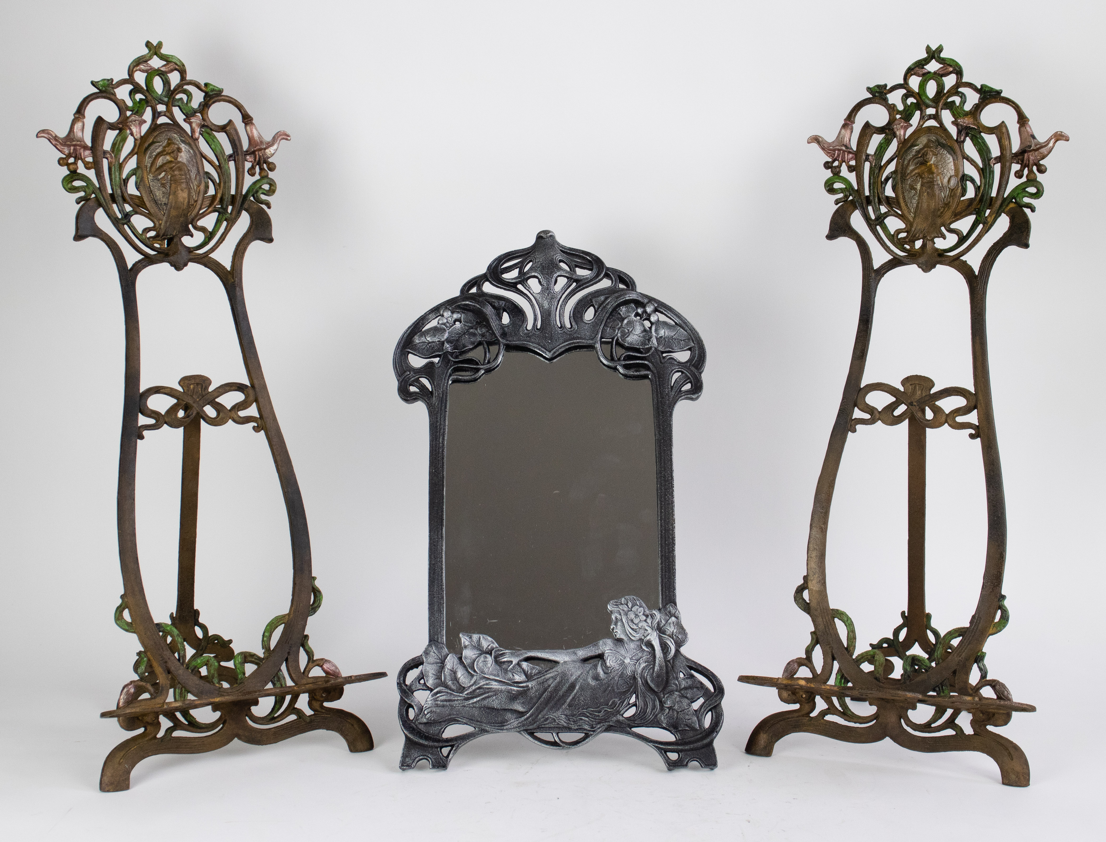 Art Nouveau easels and mirror