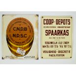 Metal COOP-DEPOTS SPAARKAS and enamel C.N.D.B. Nationale drankslijterij