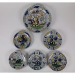 Lot with 6 Delft colored plates