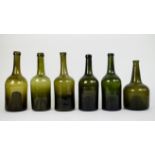 6 old glass bottles, 18thC