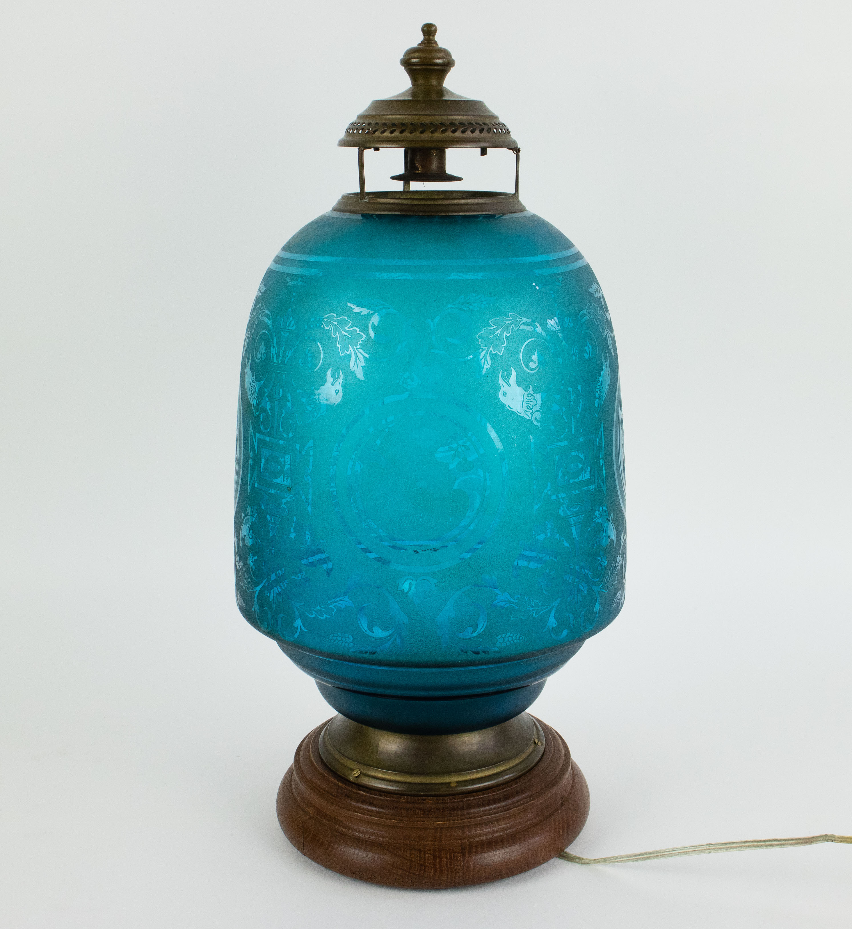 Engraved blue glass lantern Baccarat