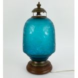 Engraved blue glass lantern Baccarat