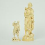 2 carved Japanese ivory statues farmer and fisherman