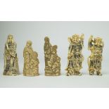 5 carvings in polychrome ivory Japan