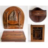 Lot wooden cashier (Caisse/Kas), display cabinet, small corner console with slide and letter holder