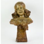 Patinated plaster buste of a Girl