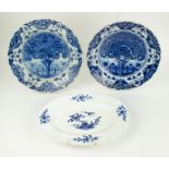 A collection of 2 Delft plates and a Tournai plate