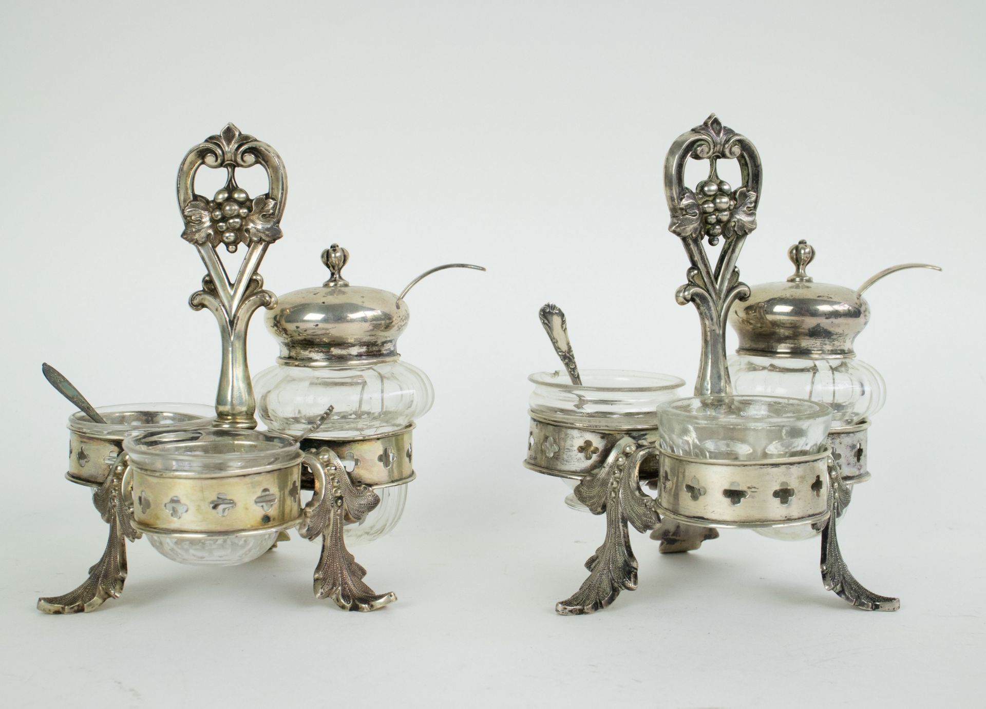 2 silver pepper salt and mustard sets