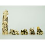 4 Japanese netsukes and 1 ivory statue