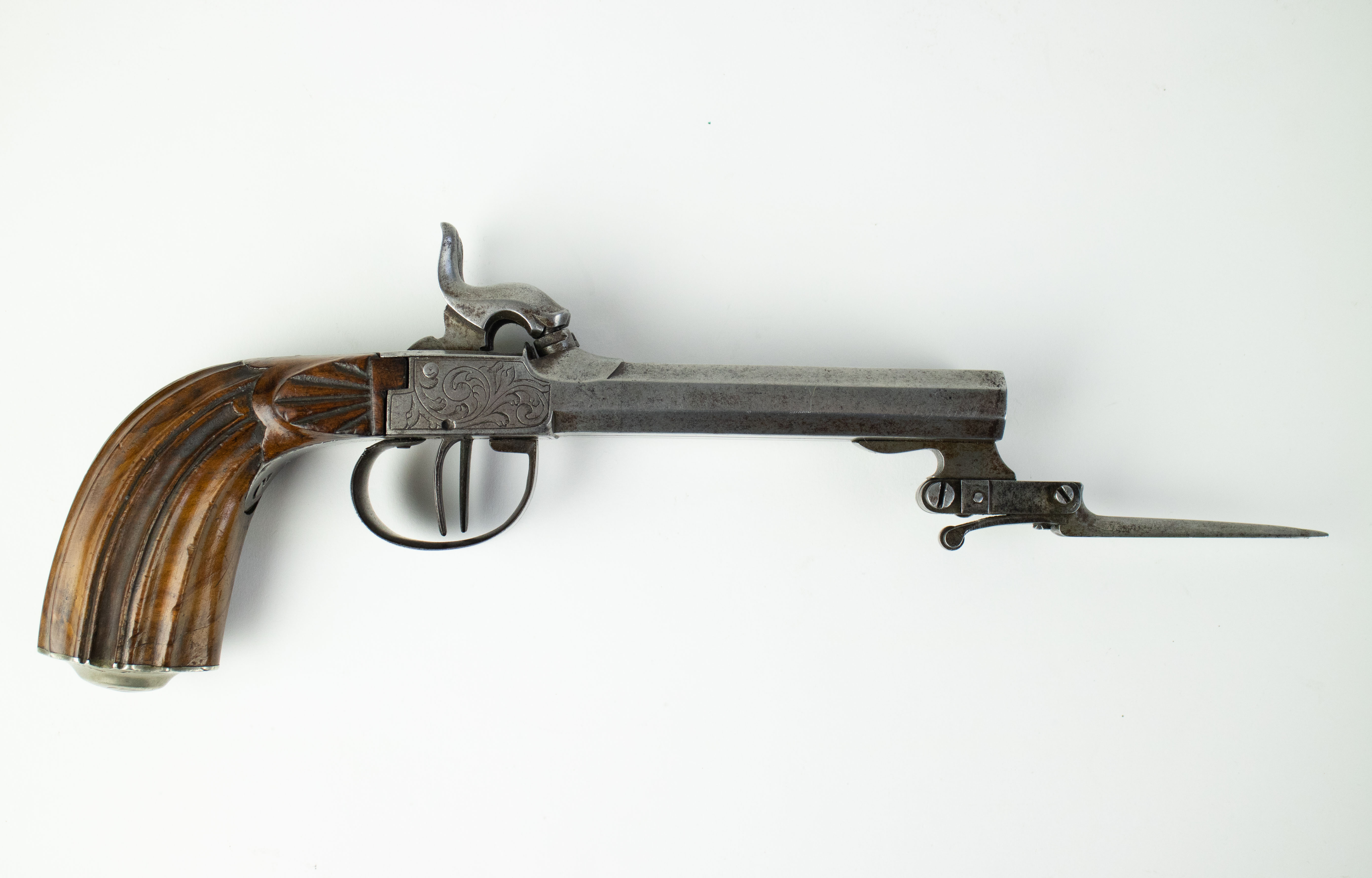 French twin barrel percussion travel pistol