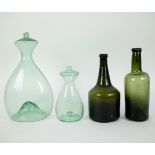 2 old sheppards bottles and 2 old wine bottles 18thC