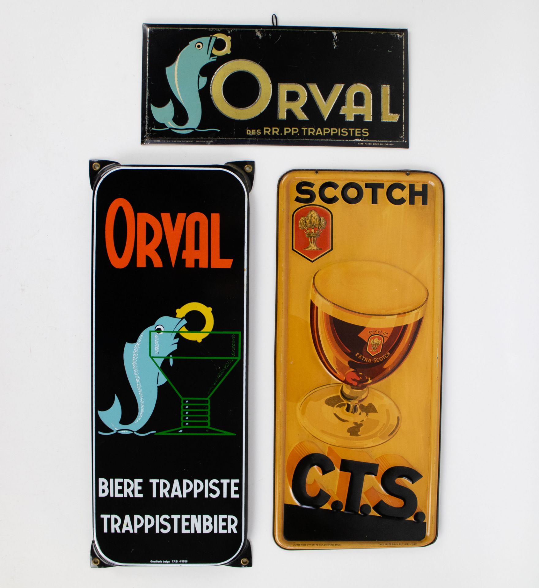 Metal Orval 1954, Scotch C.T.S. 1949 and Enamel ORVAL trappistenbier