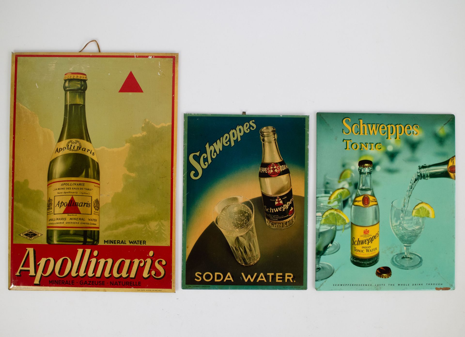 Metal Schweppes Soda Water, Schweppes Tonic and Appolinaris