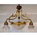 Bronze chandelier with central glass coupe