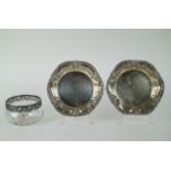 2 silver wine bottle coaster and a silver mount crystal bowl