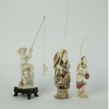 3 Japanese carved ivory fishermen