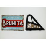 Metal sign SINGER and Enamel Brunita Margarine