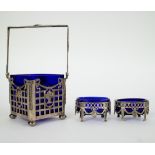 Silver basket with blue glass Wolfers