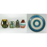 A collection of 4 earthenware vases + plate