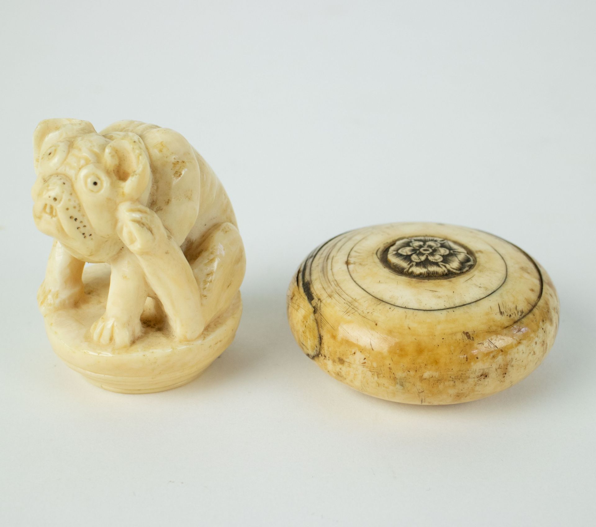 2 European ivory cane handles