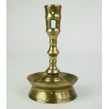 A brass 1 knop candlestick, 16thC