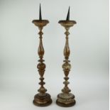 A pair of 18thC candlesticks with polychrome