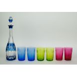 Val Saint Lambert blue crystal caraf and 6 crystal glasses