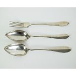 2 silver vegetable ladles and a serving fork
