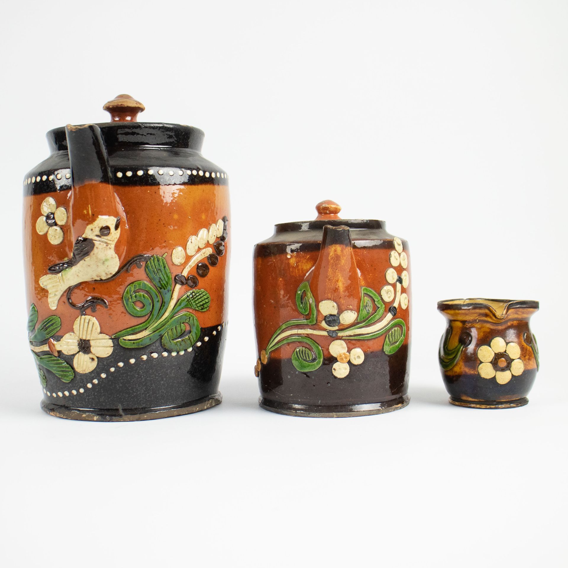 Redware bowl glazed pottery and 3 jugs Torhouts pottery - Bild 2 aus 5