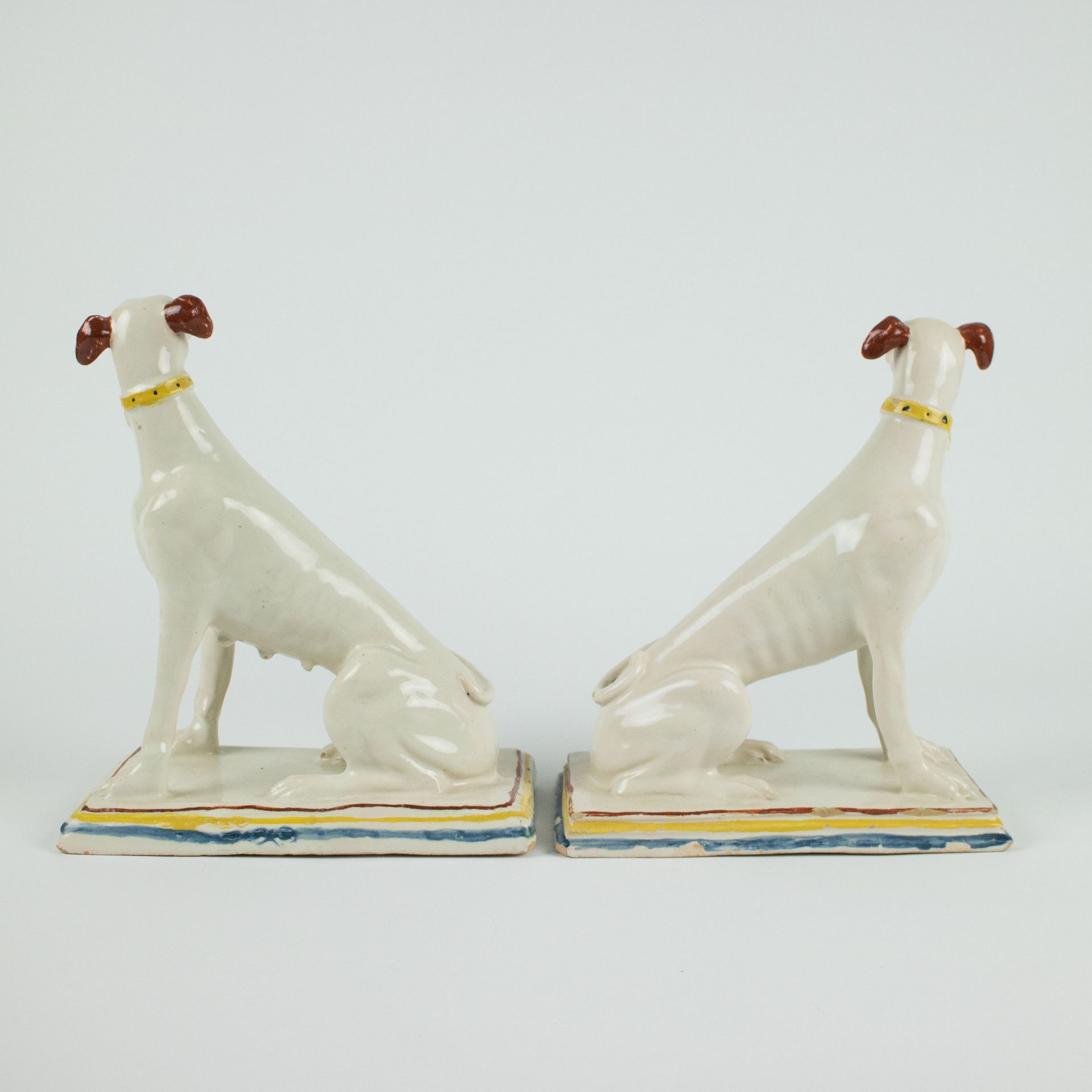 A pair of dogs in Brussels pottery - Image 3 of 5