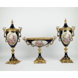 Sèvres garniture centre piece and a pair of covered vases