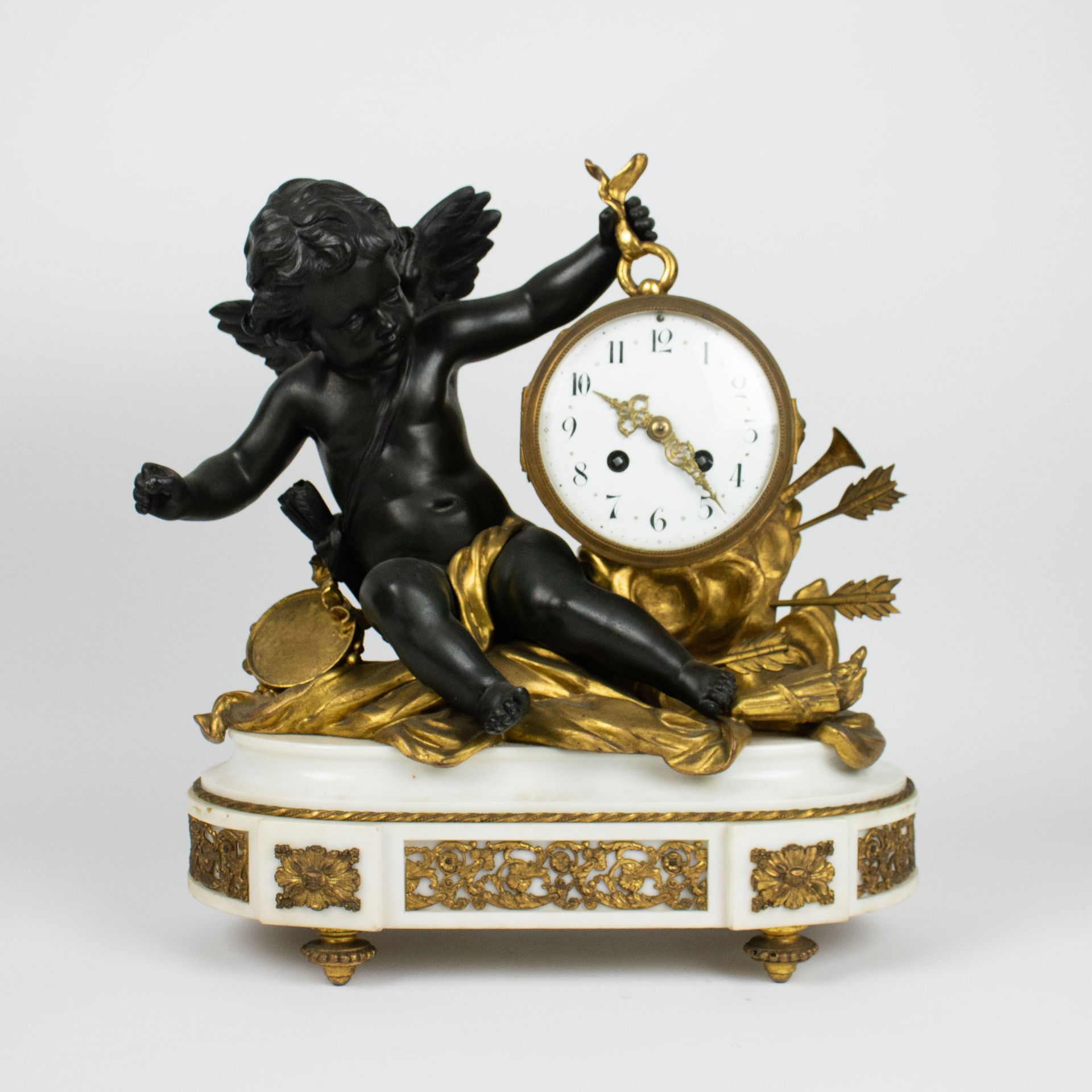 A Louis XVI style clock and candelabra in marble and bronze - Image 2 of 8