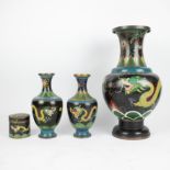 4 Chinese cloisonné vases with dragon decor