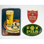 3 Advertising panels Fox Pils Dubois 1950, PETRE DEVOS Audenaerde 1956 and Christiaen EXPORT 1939