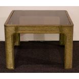 Brutalist coffee table, design seventies, bronze and fumed glass