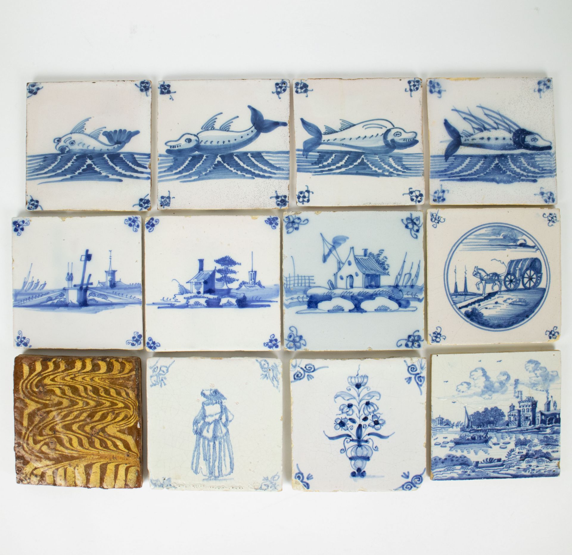A collection of Delft, Flemish and Northern French tiles 17/18/19th century
