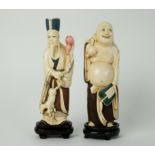 Jurojin and Hotei, two of the seven lucky Gods, ivory Japan, circa 1920