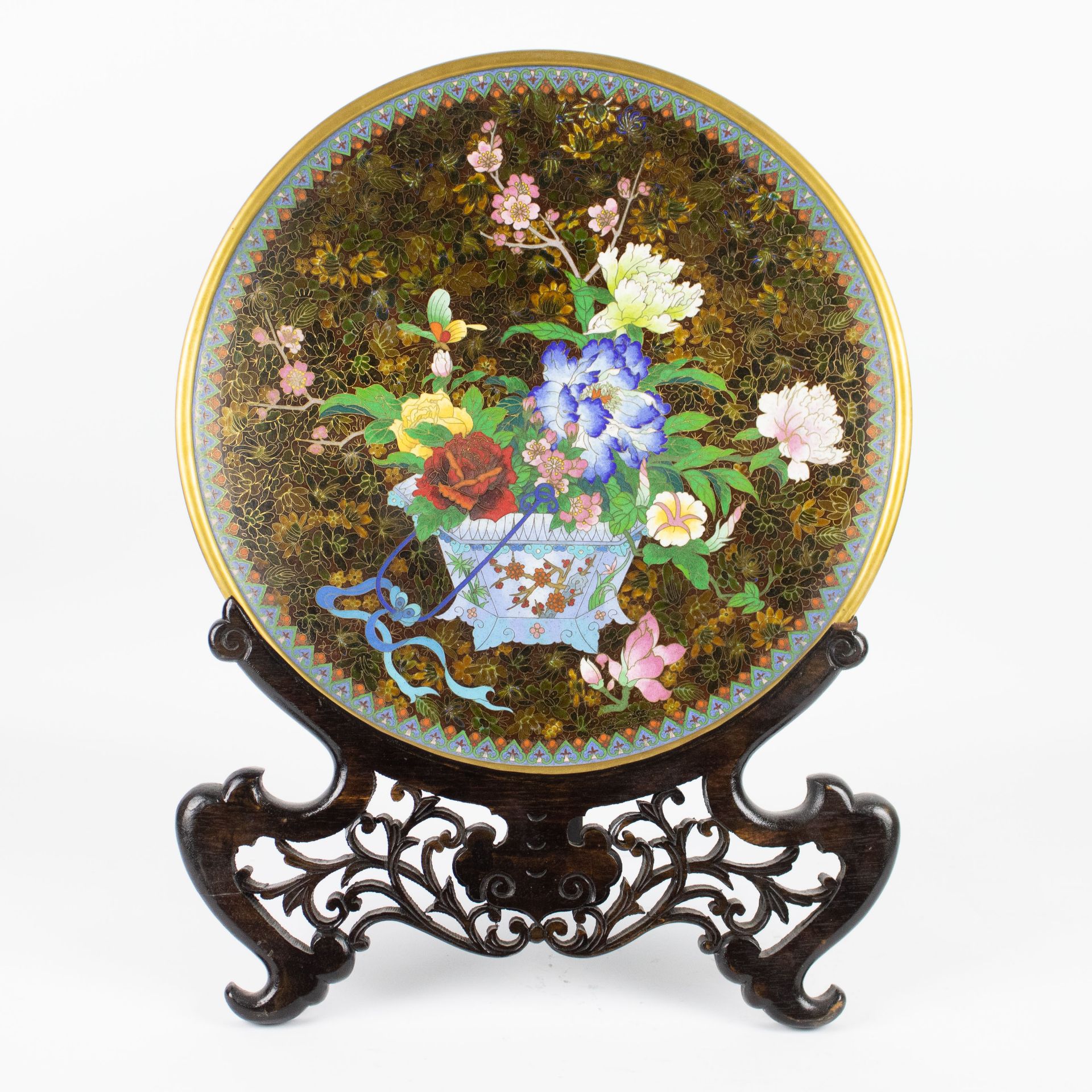 Japanse cloisoné plate with pedestal