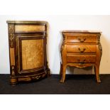 Corner cabinet and small cabinet with marble top and bronze mounts