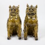 Couple Chinese Foo dogs in glazed pottery