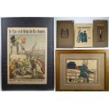 A collection of mocking prints and a poster of Pope Leo XIII