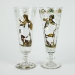 Pair of Louis XVIII/Charles X glass vases with pre-Raphaelite decor