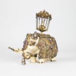 Ivory Elephant with Gilded Silver and Rubies, Sapphires and Chrysopause Skri Lanka