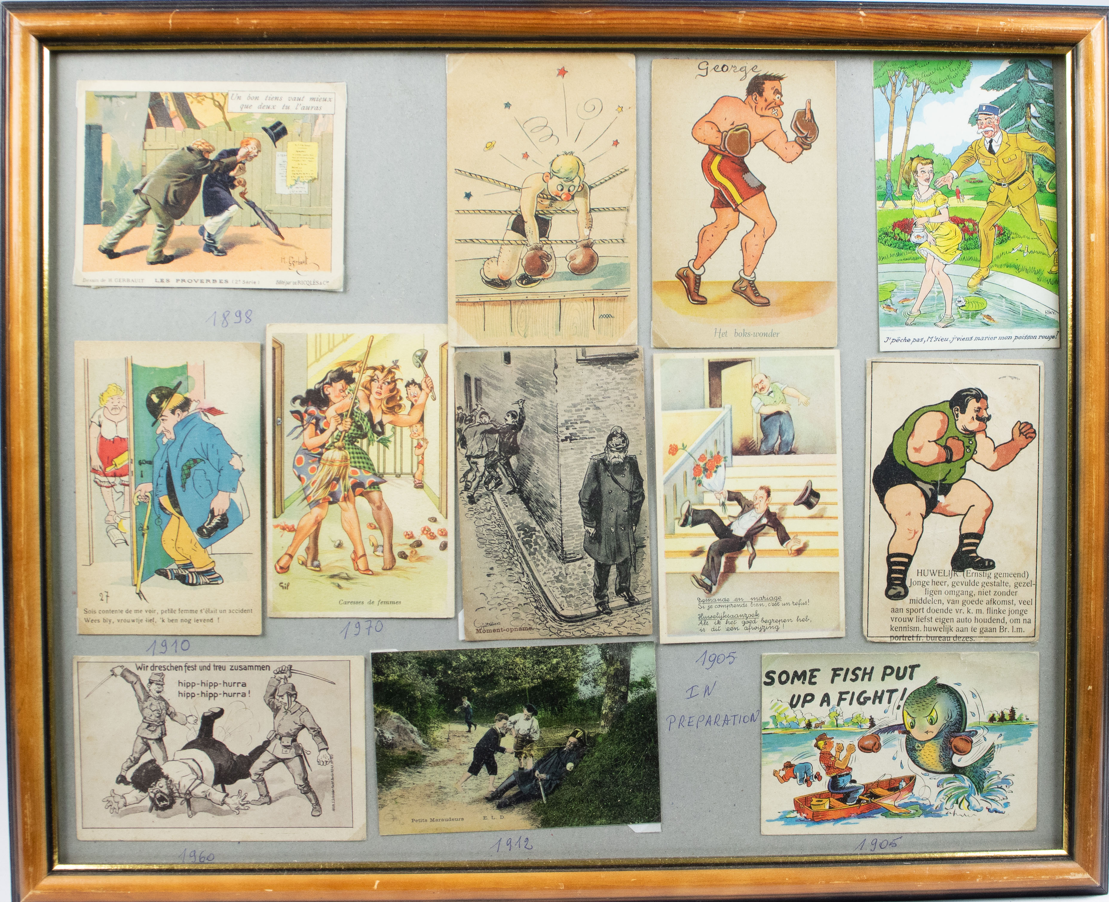 A collection of frames with old postcards and fantasy cards, early 20th century - Image 7 of 8
