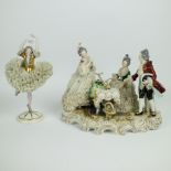 A collection of 2 German Volkstedt Dresden lace porcelain