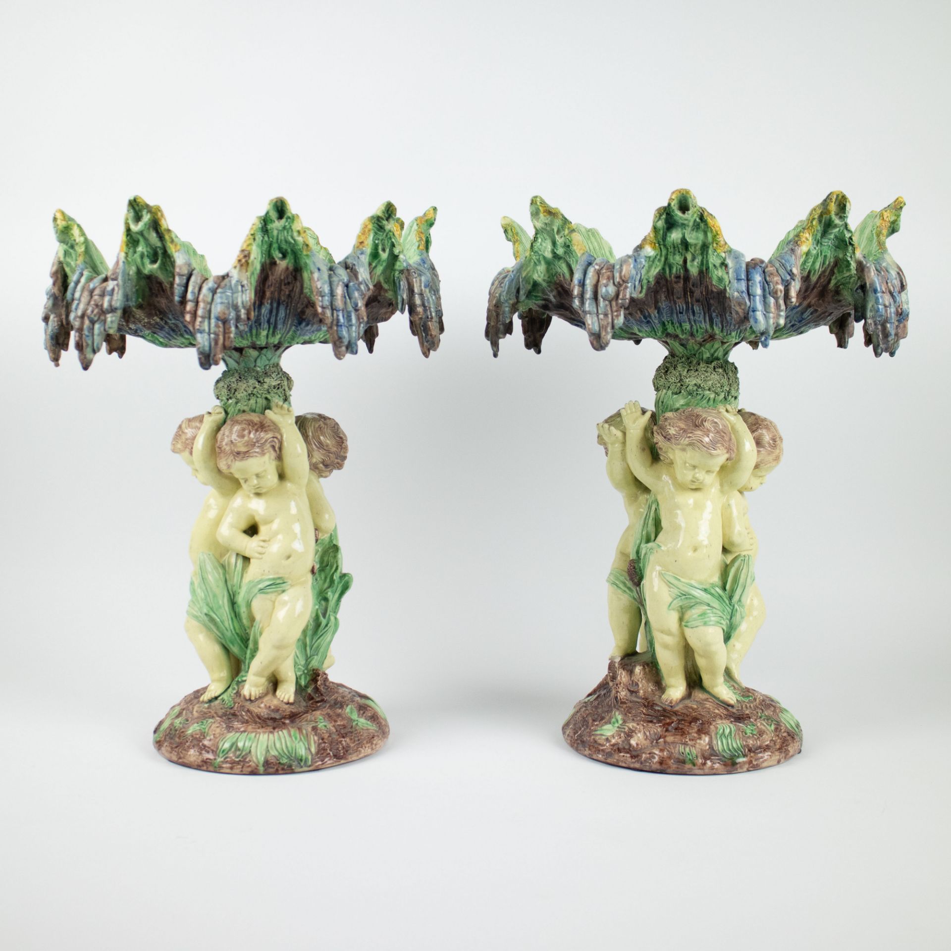 2 center piece in glazed ceramics, école de Paris around 1870