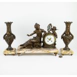 3 piece clock in art bronze on marble base